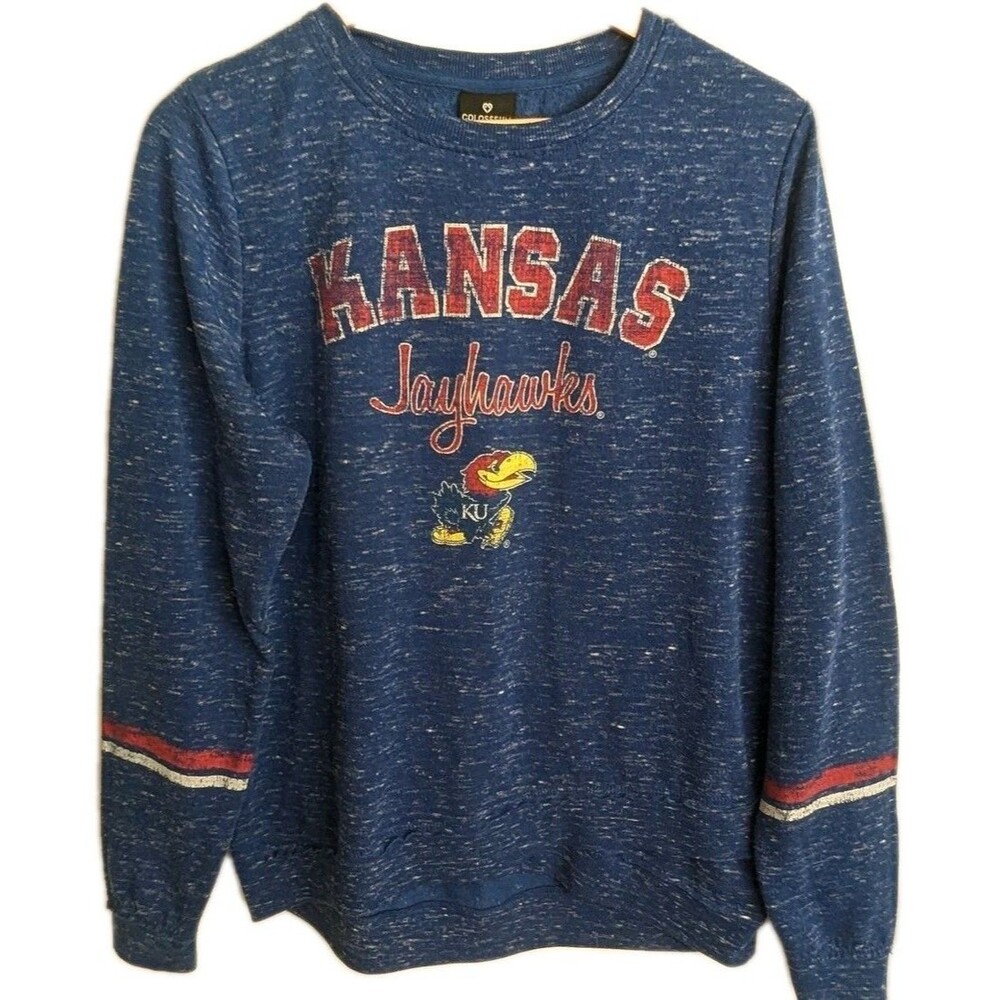 Vintage Kansas Jayhawks Crewneck Sweatshirt Blue Women Sz L Colosseum KU Jayhawk